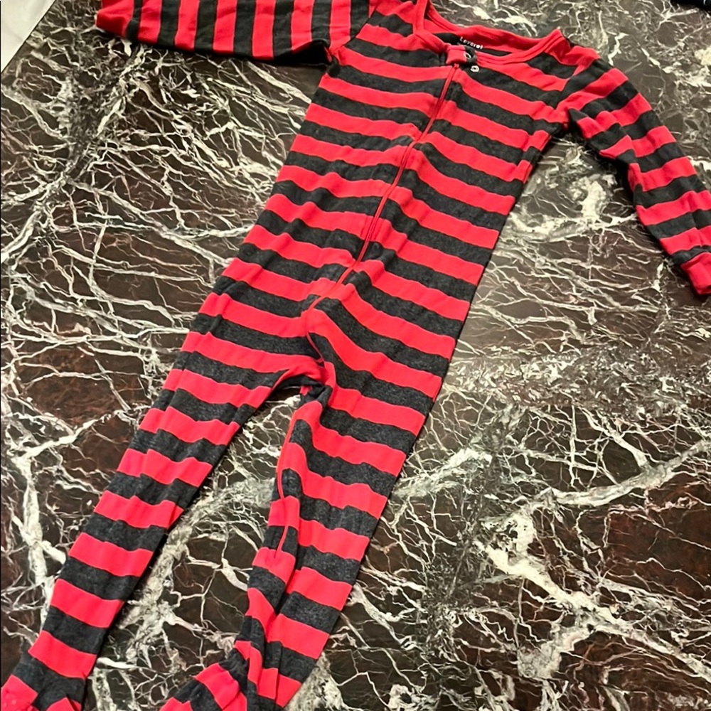 Red and Black Striped Footie One Piece